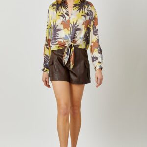 Silk Printed Tie Front Top